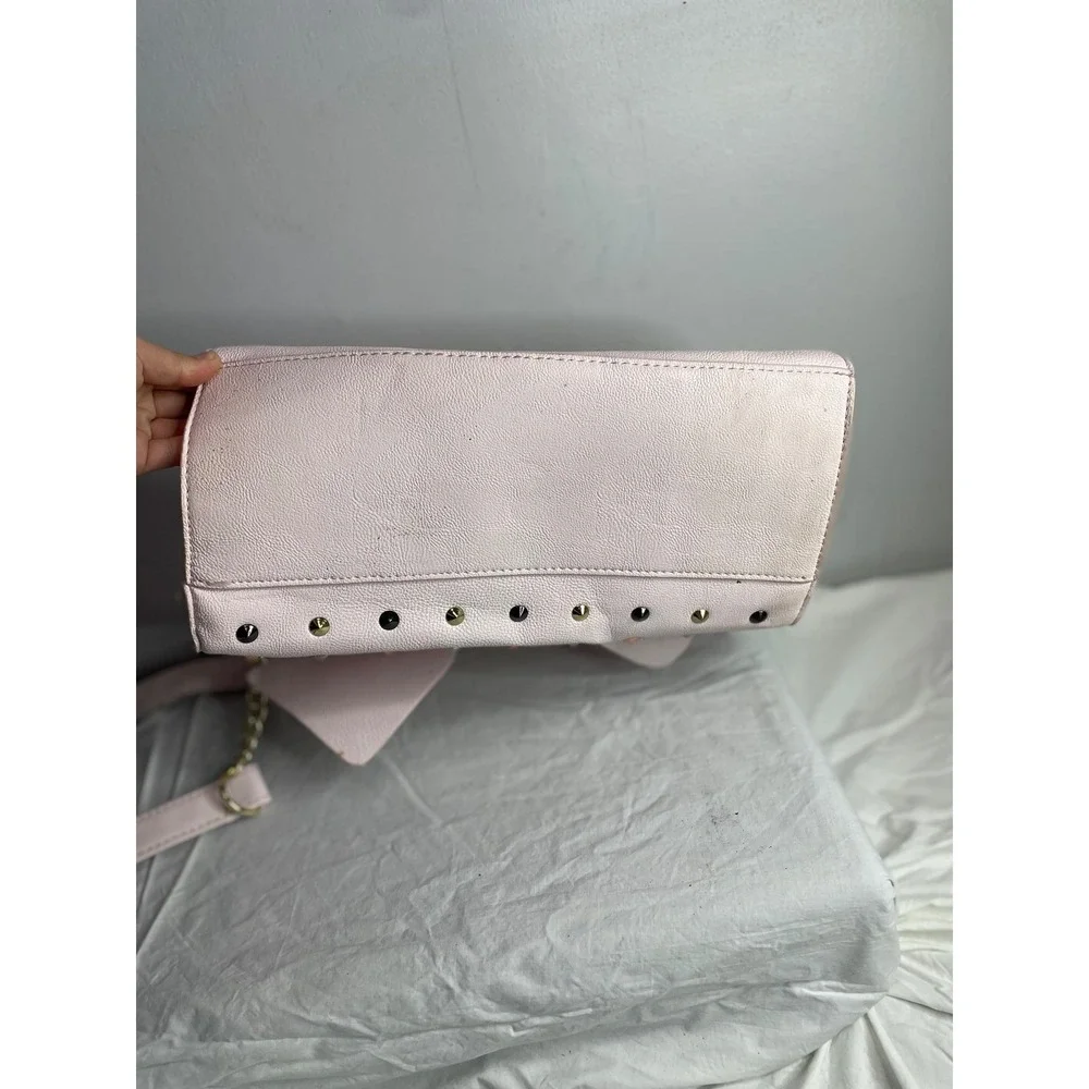 Betsey Johnson Pink Bow Studded Satchel Crossbody Bag Gold Hardware - Picture 8 of 8
